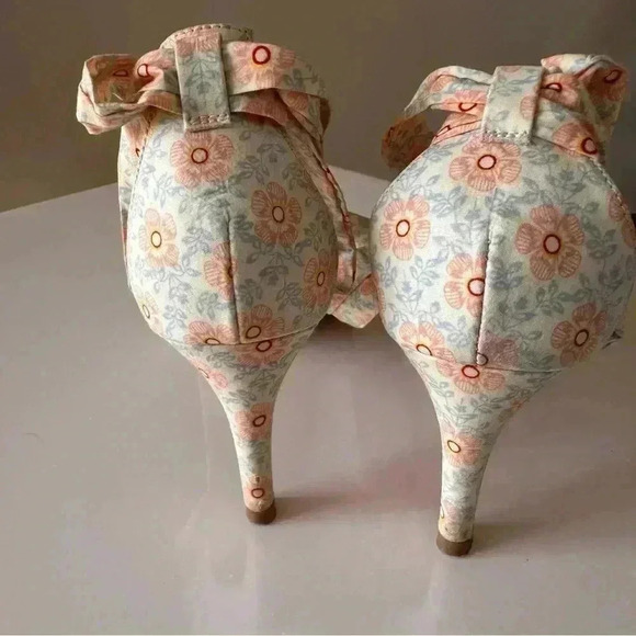 Anthropologie Floral Tie Up Heels Women’s size 8 Balletcore Boho Wedding Formal - Picture 7 of 14